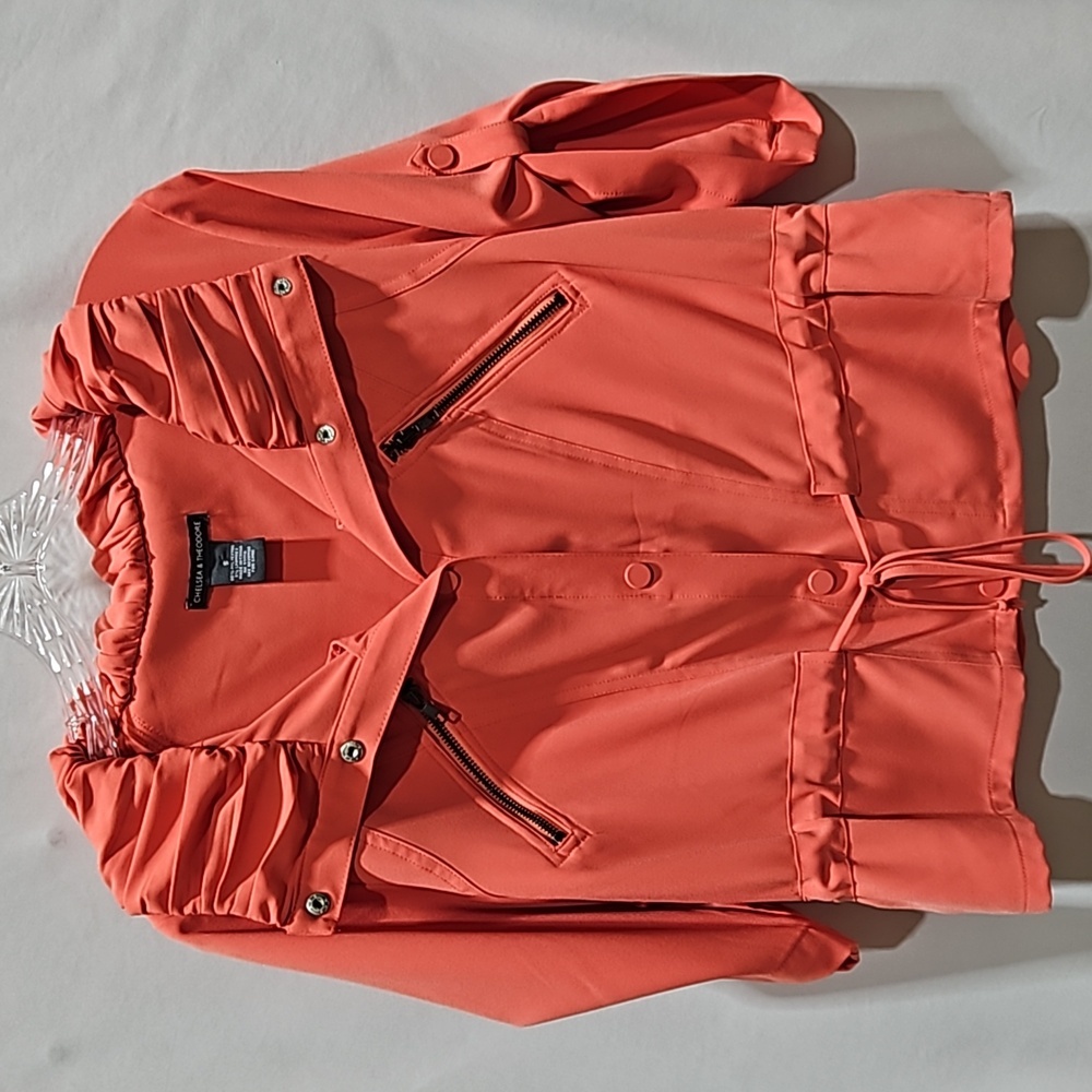 Vintage, Chelsea & Theodore, Jacket, Coral, Sz Sm, 3/4 Sleeve, Pockets, Tie